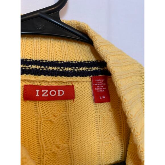 Izod Yellow Cable Knit Men's Large Quarter Zip Pullover 100% Cotton Sweater - Picture 3 of 11